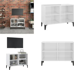 vidaXL Szafka pod TV z metalowymi nóżkami, biały wysoki połysk 69,5x30x50cm - Szafka pod TV - Szafki pod TV - Kredens - Kredensy - Szafki RTV - miniaturka - grafika 1