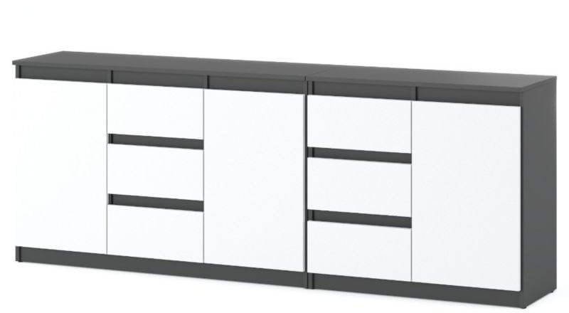 Komoda Młodzieżowa Z 6 Szufladami Do Salonu Sypialni 200cm Szara Biała Mat