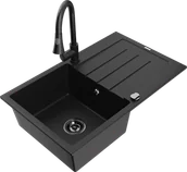 Zlewozmywaki z baterią - Mexen Bruno zlewozmywak granitowy 1-komorowy z ociekaczem i baterią kuchenną Elia, czarny - 6513-77-670101-70-B - miniaturka - grafika 1