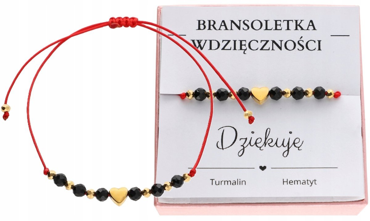 Bransoletka wdzięczności z turmalinem i hematytem kamienie naturalne serce