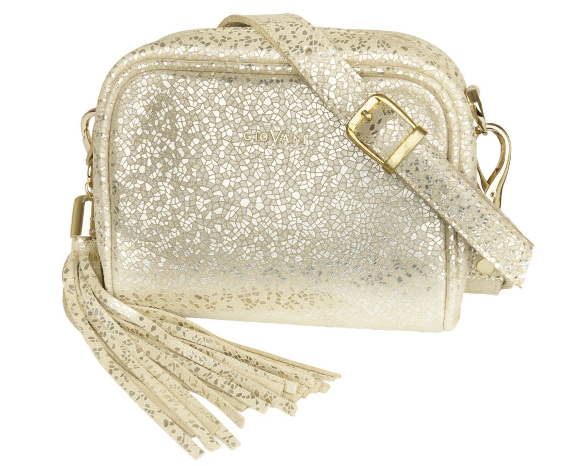 Skórzana, mała damska torebka Serafina - złota, wieczorowa