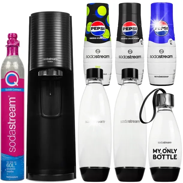 Saturator Do Wody Sodastream Terra Czarny 3 Butelki + Syrop Pepsi + Dodatki