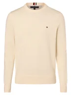 Swetry męskie - Tommy Hilfiger Sweter męski Mężczyźni Bawełna beżowy|biały jednolity, M - miniaturka - grafika 1