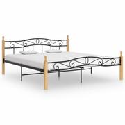 Łóżka - Rama łóżka, czarny metal drewno dębowe, 180x200 - miniaturka - grafika 1
