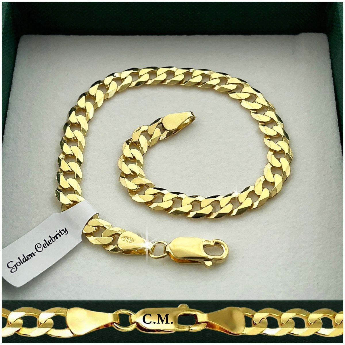 BRANSOLETKA ZŁOTA MĘSKA 925/585 SREBRO PANCERKA 20cm/6mm GRUBA + Y