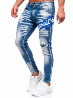 Spodnie męskie - Granatowe spodnie jeansowe męskie slim fit Denley BC1068 - grafika 1