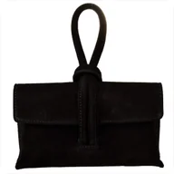 Torebki damskie - Torebka wizytowa skóra naturalna zamszowa czarna - miniaturka - grafika 1