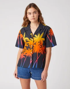 DAMSKA KOSZULA Z KRÓTKIM RĘKAWEM WRANGLER CUBAN SHIRT FADED BLACK W5R36SXV6 112130308 - Wrangler - Koszule damskie - miniaturka - grafika 1