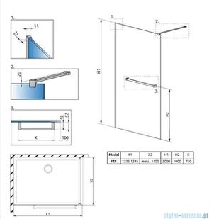 Radaway Modo New II Brushed GunMetal z wieszakiem kabina Walk-in 125x200 szczotkowany GunMetal 389125-92-01W | - Kabiny prysznicowe - miniaturka - grafika 2