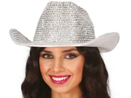 Dodatki do strojów karnawałowych - Kapelusz kowbojski z cekinami srebrny - 1 szt. - miniaturka - grafika 1