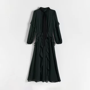 Sukienki - Reserved - Sukienka maxi z falbanami - Khaki - grafika 1