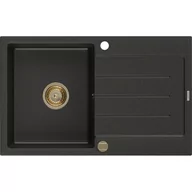 Zlewozmywaki - Mexen Bruno zlewozmywak granitowy 1-komorowy z ociekaczem 795 x 495 mm, czarny/złoty metalik, syfon złoty - miniaturka - grafika 1