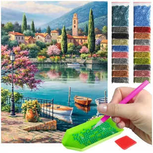 Haft Diamentowy ARTULIO, Obraz DIY 5D, Diamond Painting, Mozaika Diamentowa 30X40cm (Nadmorska wioska) + Zestaw Akcesoriów - Zabawki kreatywne - miniaturka - grafika 1