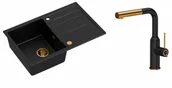 Zlewozmywaki z baterią - Quadron Unique Zlewozmywak granitowy jednokomorowy 78*50*22 cm z ociekaczem MORGAN 111 PURE CARBON z syfonem Push-2-Open w kolorze miedzianym z baterią ANGELINA Q LINE PURE CARBON z wyciąganą wylewką kolor czarny mat/wykończenie miedź - - miniaturka - grafika 1
