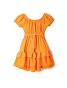 Sukienki - Koton Dziewczęca sukienka Midi Belt Detail Short Sleeve Ruffled Voluminous U Neck, Pomarańczowy (200), 4-5 Lata - miniaturka - grafika 1
