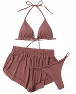 Stroje kąpielowe - STRÓJ KĄPIELOWY 3-CZĘŚCIOWY KOMPLET BIKINI Z SZORTAMI PLAŻA WAKACJE XL - miniaturka - grafika 1