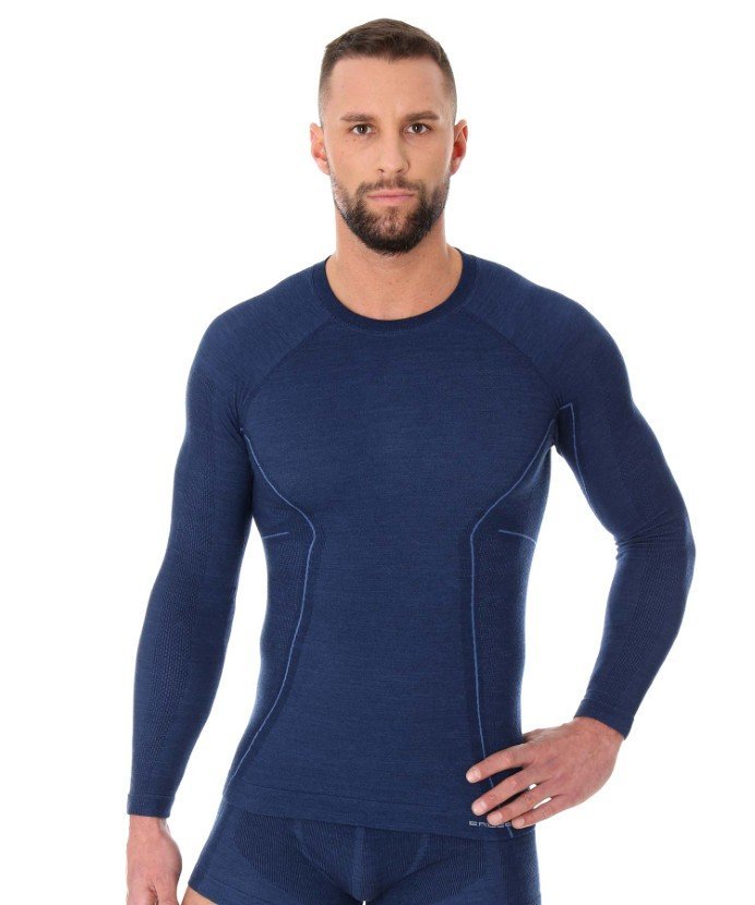 Brubeck, Koszulka męska termiczna z długim rękawem, Active Wool, granatowy, rozmiar L