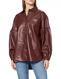 NA-KD Oversized Puff Sleeve PU Koszula damska, Bordowy, 32 - Koszule damskie - miniaturka - grafika 1