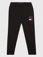 Spodnie i spodenki dla dziewczynek - Tommy Hilfiger Spodnie dresowe Flag KB0KB07978 D Czarny Regular Fit - miniaturka - grafika 1