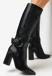 Czarne Kozaki na Słupku ze Szpiczastym Noskiem Kreshnikia - Kozaki damskie - miniaturka - grafika 1