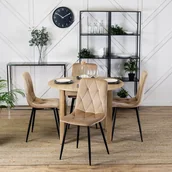 Krzesła - Zestaw 4x Krzesło Tapicerowane do Salonu ROBIN Beżowe Welurowe Nowoczesne Loft - miniaturka - grafika 1