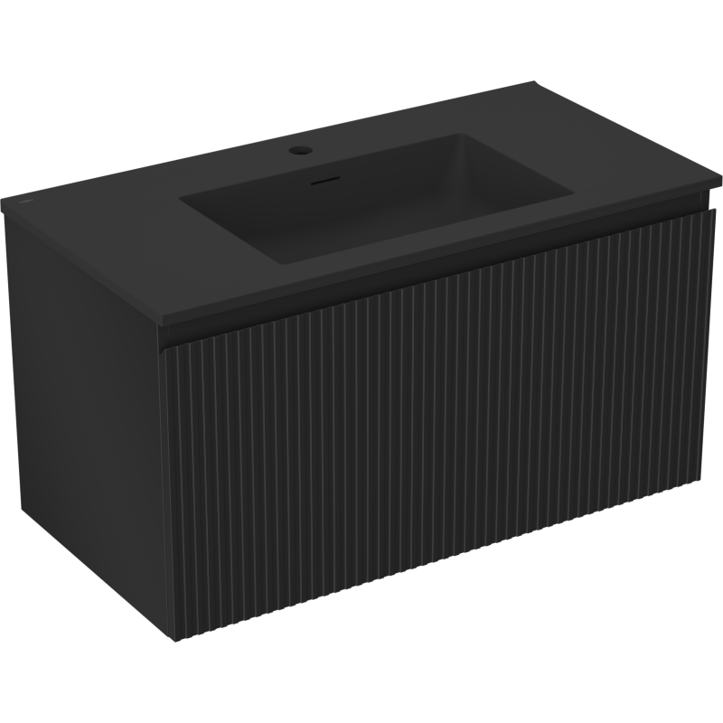 Mexen Rivel szafka łazienkowa 90 cm z umywalką Otis, 1 szuflada, ryflowana , czarna mat - 91A20-09047-1-BF71-W18M71