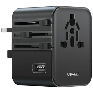 Ładowarka sieciowa USAMS Travel Adapter CC308 USB-C + USB-A 17W 4w1 US/AU/EU/UK czarny - Ładowarki do telefonów - miniaturka - grafika 1