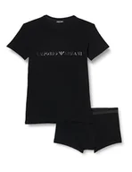 Koszulki męskie - Emporio Armani Męski T-shirt + Trunk Christmas Shiny Logo Underwear, czarny, L - miniaturka - grafika 1