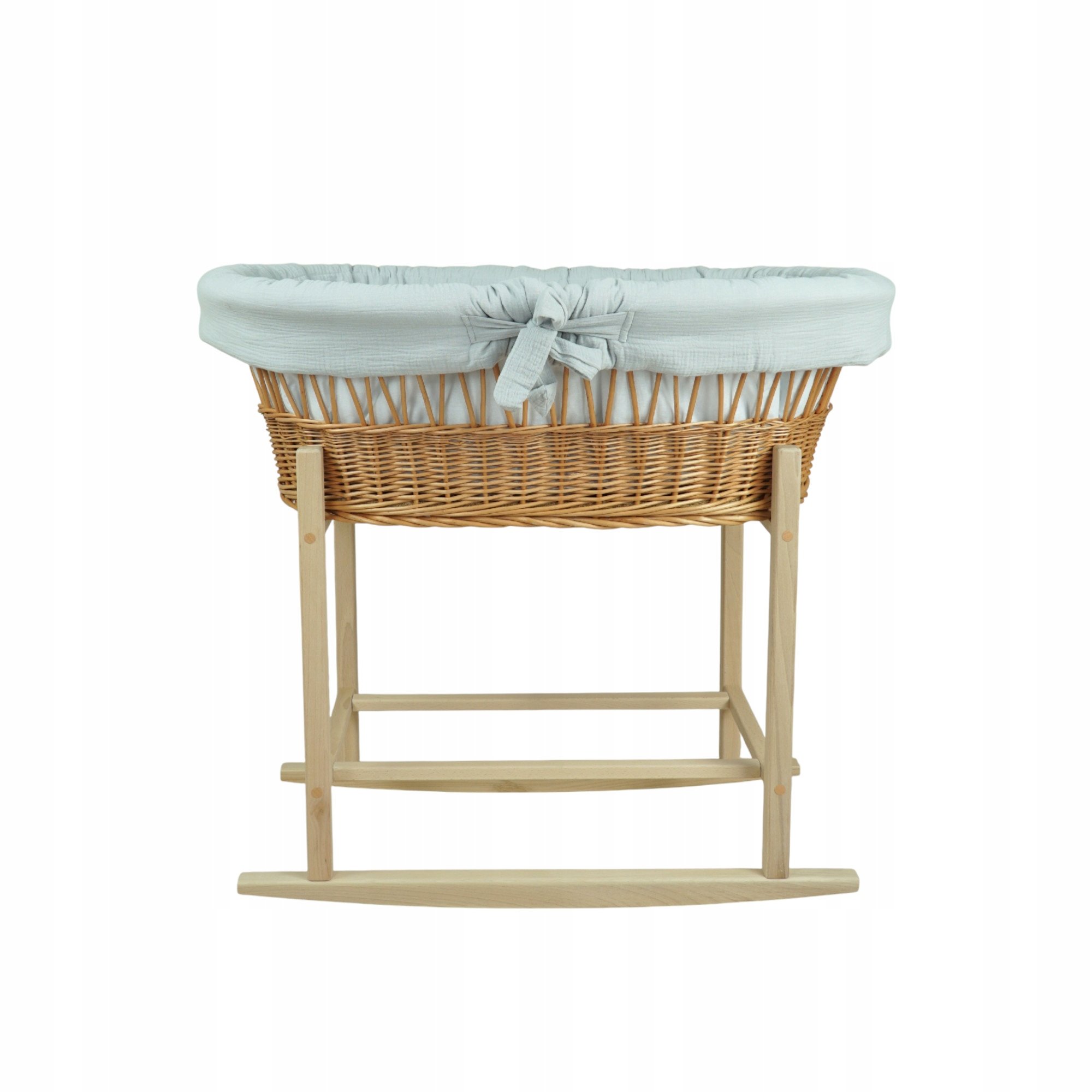 Wiklinowy kosz Mojżesza Oliwia naturalny z kołyską i pościelą muślin szary