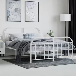 Metalowa rama łóżka z wezgłowiem i zanóżkiem, biała, 140x200 cm Lumarko! - Łóżka - miniaturka - grafika 3