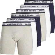 Majtki męskie - Bokserki męskie JACK&JONES, zestaw 6 sztuk - JACSOLID, elastyczna bawełna, gładkie szare/białe/granatowe L - miniaturka - grafika 1