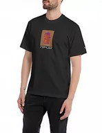 Koszulki męskie - Replay Męski T-shirt z krótkim rękawem, okrągły dekolt, z nadrukiem z tyłu, Black 098, L - miniaturka - grafika 1