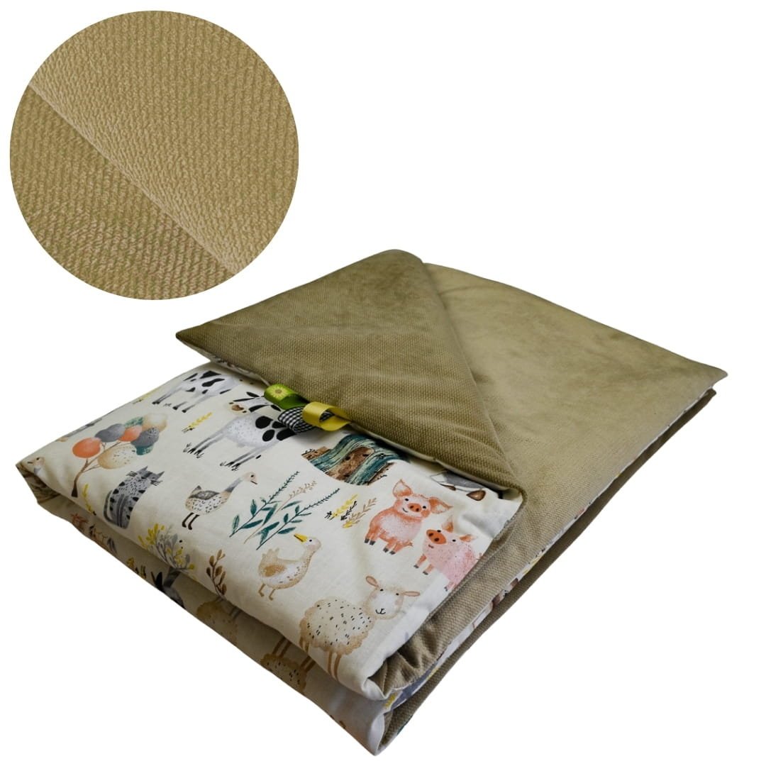 Kocyk Dziecięcy 75x100 Ocieplany Farma Retro/Beż Bawełna/Velvet Polski Producent