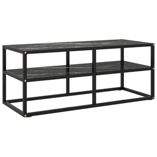 Szafka pod TV czarna z czarnym szkłem o wyglądzie marmuru 100x40x40 cm - Szafki RTV - miniaturka - grafika 1