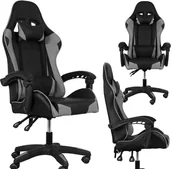 Fotele gamingowe - Fotel buirowy gamingowy skórzany kubełkowy FORMULA - YS - czarno - szary - miniaturka - grafika 1