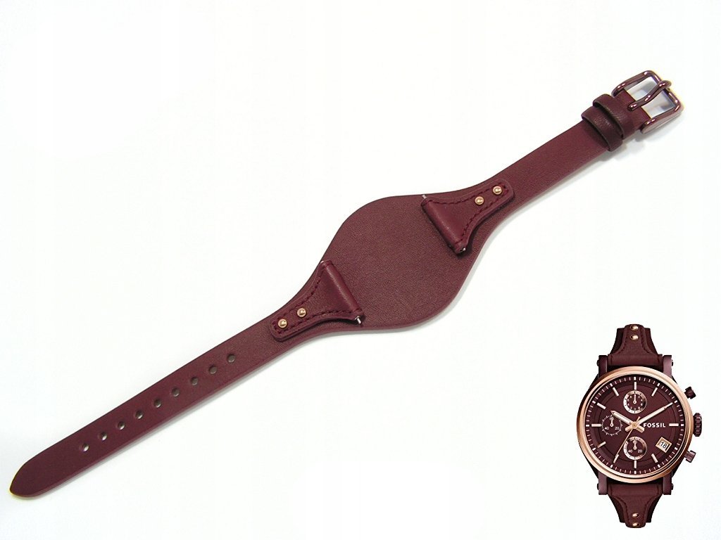 Pasek do zegarka Fossil Boyfriend ES4114 bordowy skórzany
