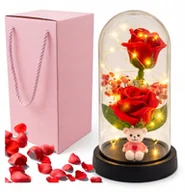 Sztuczne kwiaty - Trifox Wieczny kwiat róża podświetlana z misiem - miniaturka - grafika 1