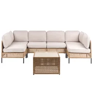 Meble ogrodowe - Beliani sofa ogrodowa w kształcie U dla 6 osób OMEGANA Modułowy Technorattan Jasnobeżowy - miniaturka - grafika 1