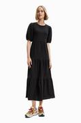 Sukienki - Desigual sukienka kolor czarny midi rozkloszowana - miniaturka - grafika 1