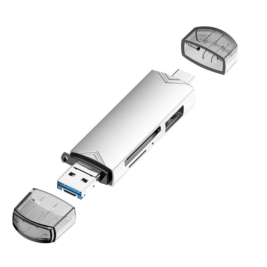 Czytnik kart 5w1 adapter USB 3.0 USB typu C na kartę pamięci SD TF srebrny