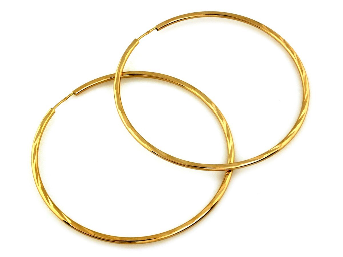Kolczyki złote 585 koła diamentowane 51 mm szarnir na prezent dla kobiet