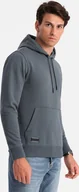Bluzy męskie - Ombre Bawełniana bluza męska dresowa kangurka z kapturem BASIC grafitowa V11 OM-SSBN-0161 XL - miniaturka - grafika 1