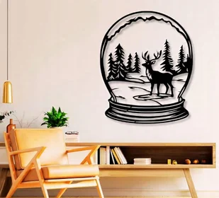 DEKORACJA ścienna Obraz wzór JELEŃ W SZKLANEJ KULI - Obrazy i zdjęcia na płótnie - miniaturka - grafika 1