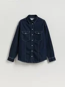 Koszule damskie - Reserved - Jeansowa koszula oversize - granatowy - miniaturka - grafika 1