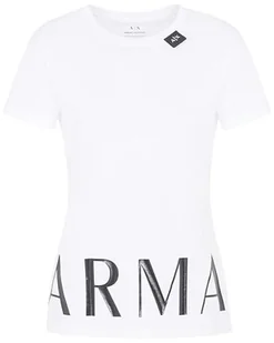 Armani Exchange Damska koszulka bawełniana z dżerseju Shiney Armani Logo Tee, biały, S - Koszulki i topy damskie - miniaturka - grafika 1