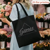Torebki damskie - TEMU Damska i Unisex Lekka Duża Torba Tote z Płaskim Nadrukiem 2D Love/Peace/Smile///Nazwa/Tekst/Logo - Czarna Torba A3 Trwała na Podróże, Zakupy, - miniaturka - grafika 1