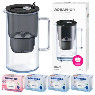 Dzbanek filtrujący szklany Aquaphor Glass czarny +4 filtry Maxfor (1Mg + 3) - Dzbanki filtrujące - miniaturka - grafika 1