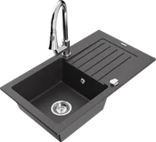 Zlewozmywaki z baterią - Mexen Pablo zlewozmywak granitowy 1-komorowy z ociekaczem i baterią kuchenną Elia, czarny nakrapiany - 6510-76-670101-00 - miniaturka - grafika 1