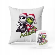 Gadżety dla niej i dla niego - ZESTAW PODUSZKA + KUBEK Grinch święta + IMIĘ 5 - miniaturka - grafika 1