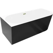 Wanny - Mexen Silo wanna wolnostojąca narożna lewa ryflowana 170 x 80 cm, biała/czarna, przelew złoty - 52891708075L-50 - miniaturka - grafika 1